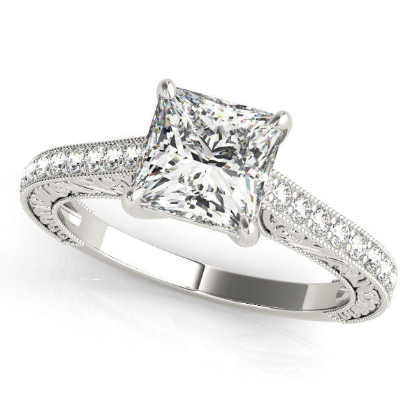 Platinum Single Row Princess Engagement Rings – Setting (Size 12)